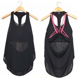 Fabletics Black Tank Top with Pink Strappy Sports Bra Detail